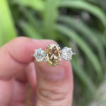 Oval old mine cut champagne moissanite ring with round side stones video