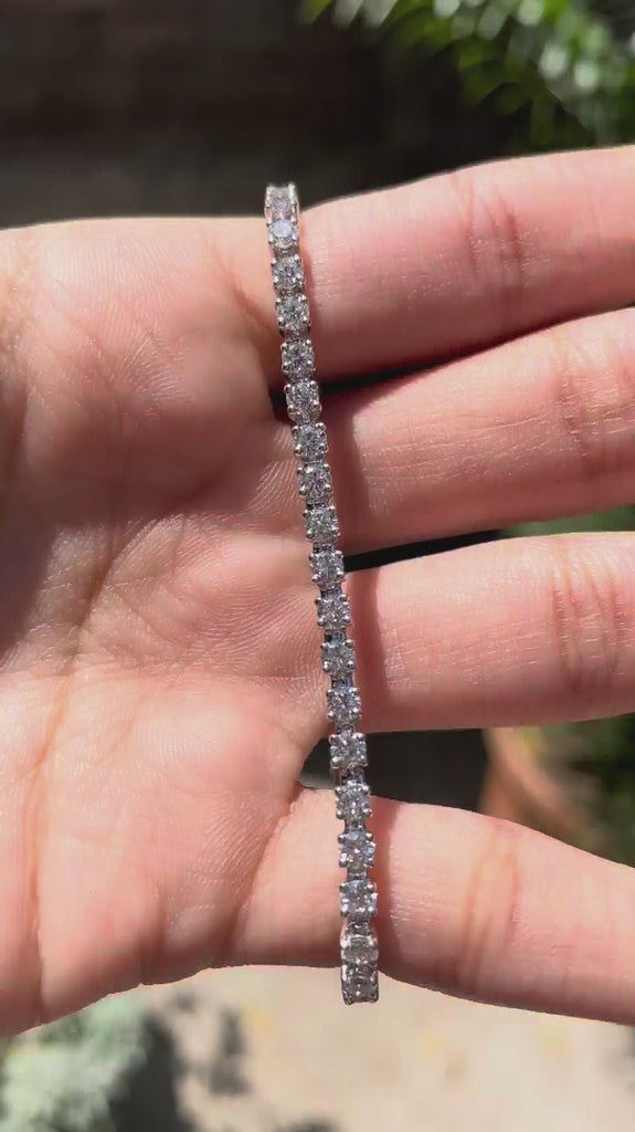 Prong set lab diamond tennis bracelet close up detailing video