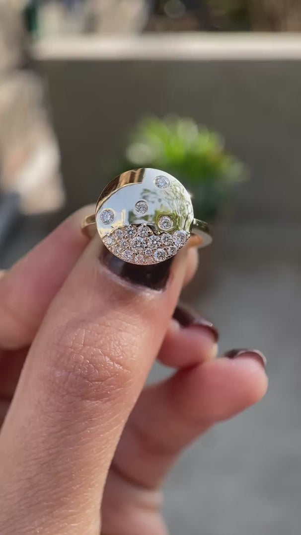 Confetti diamond galaxy ring on hand in yellow gold video
