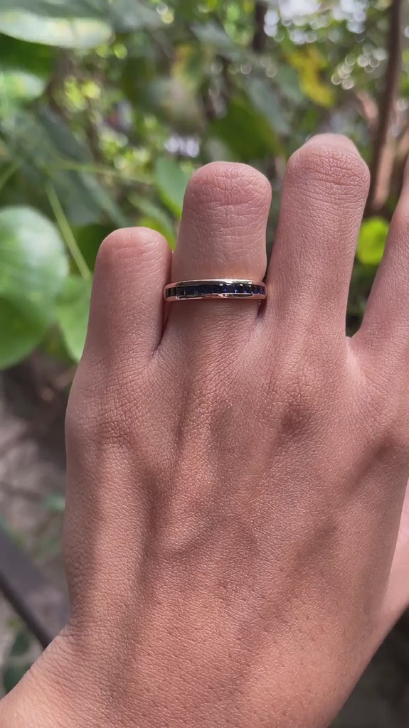 Channel set blue sapphire half eternity wedding band video