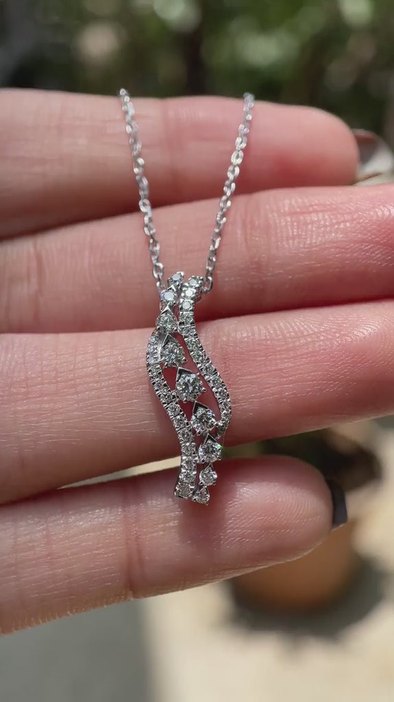Round brilliant lab diamond swirl pendant necklace white gold