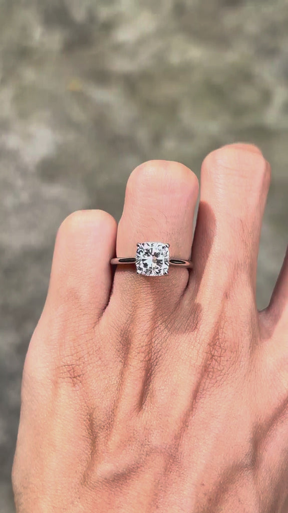 2 Ct Cushion Cut Lab Grown Diamond Platinum Engagement Ring, Promise Ring Women