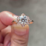 Video showcasing round heart and arrow cut lab grown diamond floral halo ring