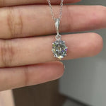 Vintage style oval bluish grey moissanite solitaire pendant necklace