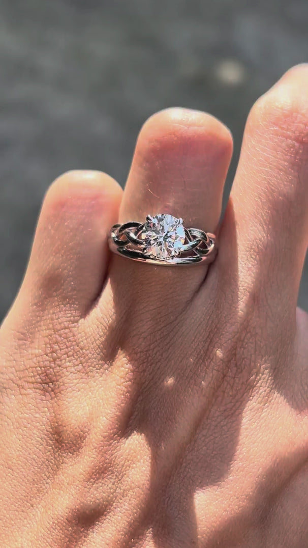 Custom toi et moi engagement ring featuring round lab diamond or moissanite stones with 14k gold braided band