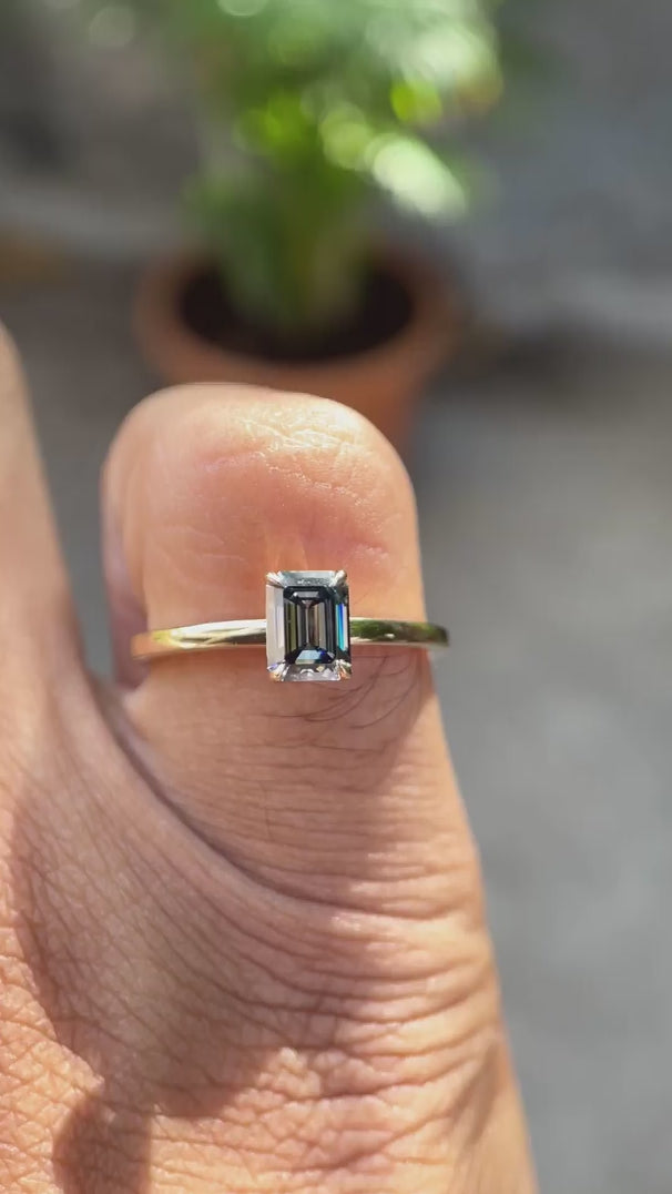 Four prong emerald cut moissanite ring glossy finish video