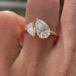 Two stone pear lab diamond ring on hand close up video