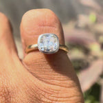 Dual tone cushion Old Mine Cut moissanite bezel solitaire ring rotating view