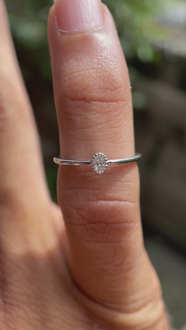 Slim band oval lab diamond ring white gold video