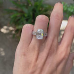 Vintage style cathedral ring with milgrain band and omc cushion stone