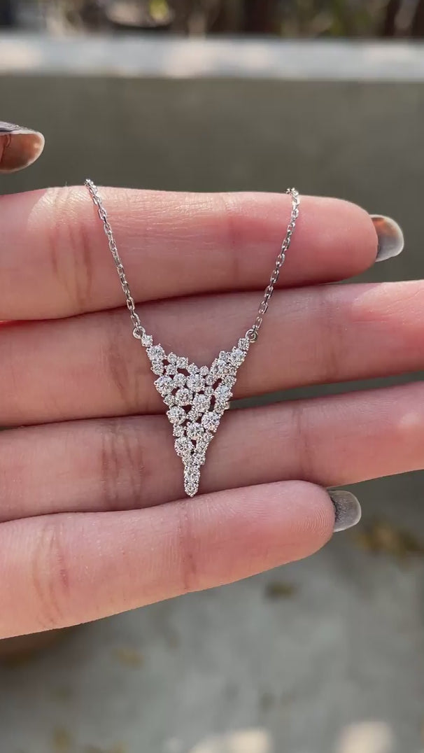 Sparkling diamond waterfall pendant necklace close up video