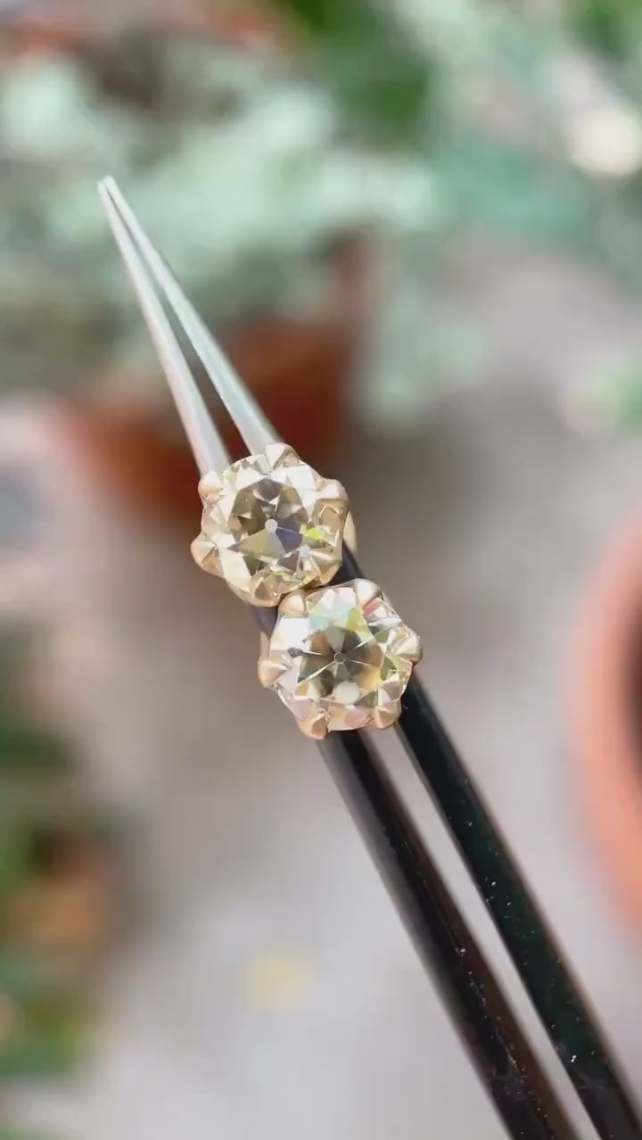 Old European cut moissanite stud earrings light champagne color video