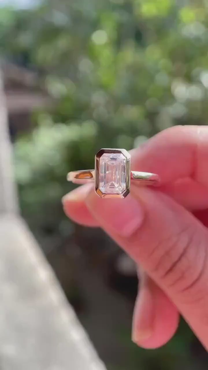 Minimal emerald cut engagement ring rose gold video