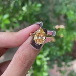 Tulip set pear dark champagne moissanite cathedral ring, floral bridge video