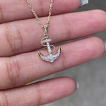 Anchor & Rope Boaters Pendant Necklace In Yellow Gold With Lab Diamonds Video