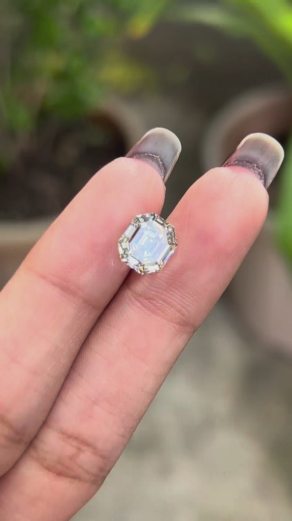 2.70 CT Elongated asscher lab grown diamond, old mine step cut, off white solitaire