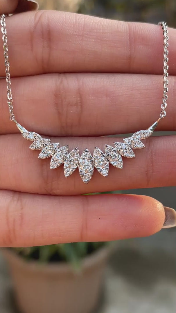 Close-up of marquise-inspired lab grown diamond pendant necklace video