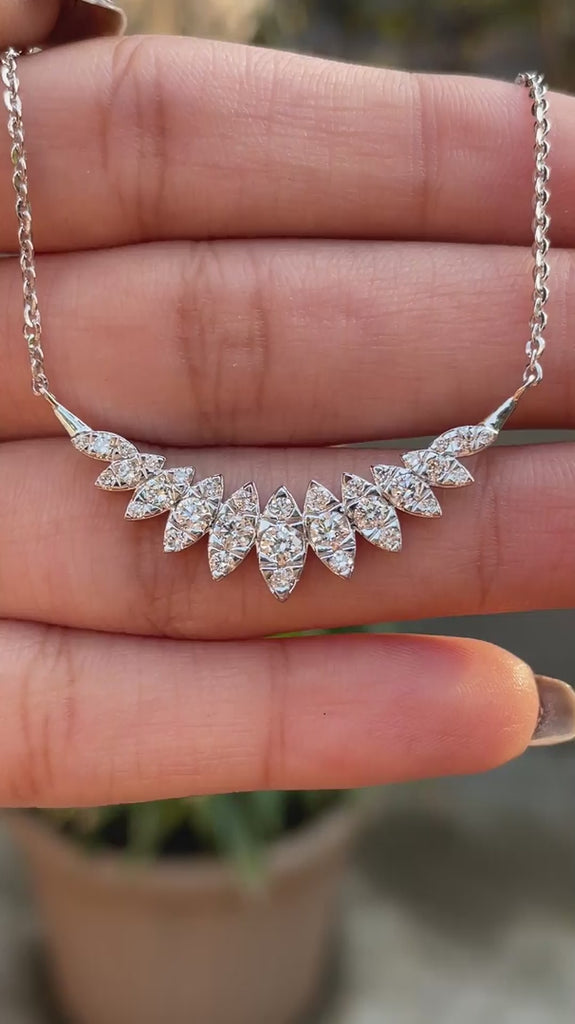 Close-up of marquise-inspired lab grown diamond pendant necklace video